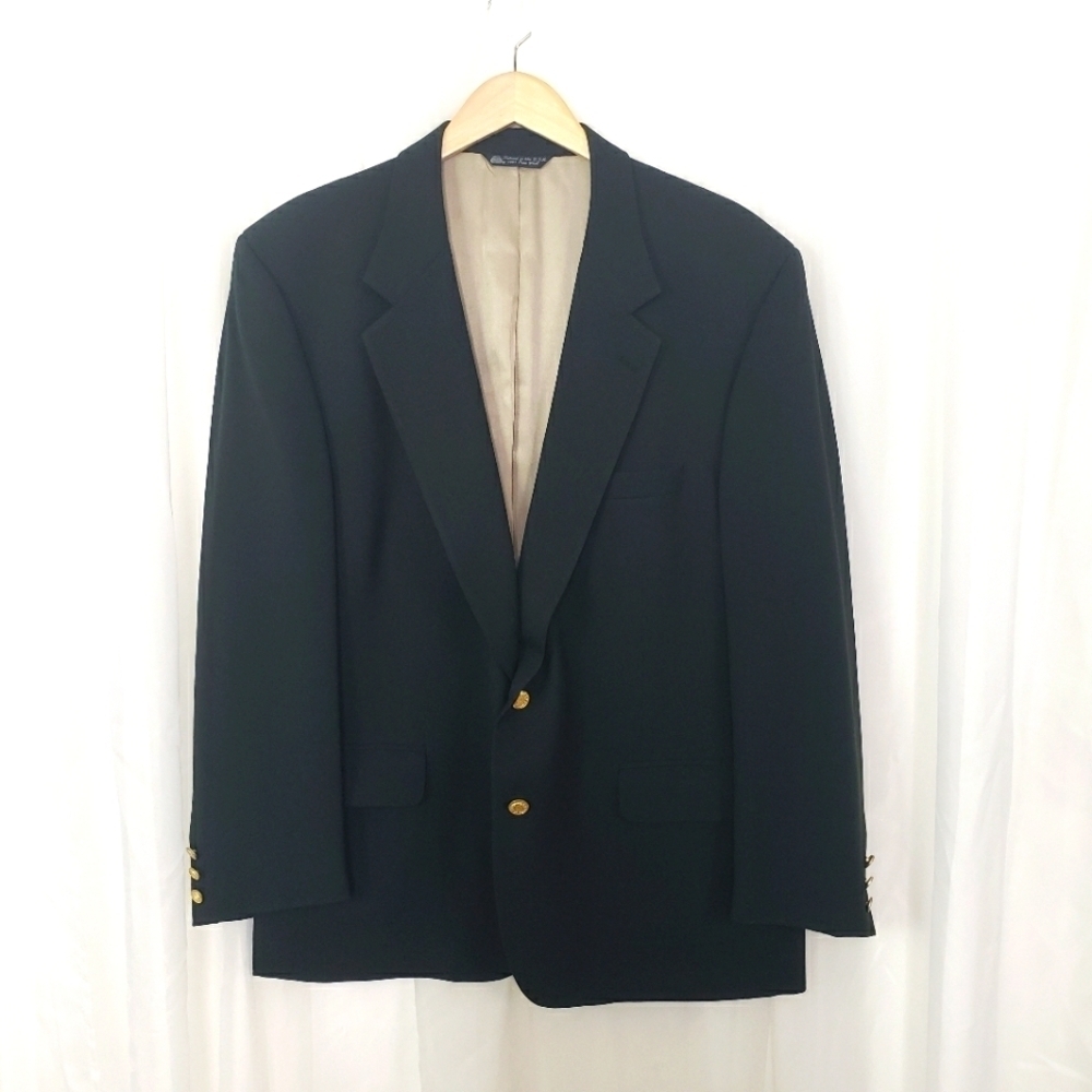 Vintage Halston Traditional Today's Man Green blazer suit jacket gold button XL